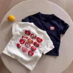 순수 코튼 어린이 티셔츠 여름 만화 프린트 반팔 남여 유행 하프 슬리브 탑 소년과 소녀를위한 - 이미지 3