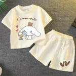 여름 아기 옷 세트 아이 소녀 만화 인쇄 짧은 소매 티셔츠 탑과 반바지 바닥 2 조각 정장 어린이 Tracksuits