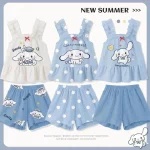 Sanrio Cinnamoroll Kuromi 어린이 소녀 의류 세트 만화 면화 소녀 귀여운 애니메이션 만화 프린트 캐미솔 탑 + 반바지 - 이미지 2