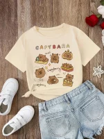 재미 있은 90s Capybara Tshirt 어린이 어린이 티셔츠 capibara 만화 옷 아이 소녀 소년 Capybaras T 셔츠 아기 캐주얼 탑 의류 - 이미지 3