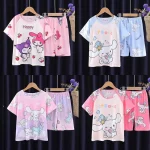 Anime Sanrio Cinnamoroll Kuromi 헬로 키티 여름 어린이 의류 세트 어린이 만화 캐주얼 Homewear 느슨한 편안한 의류 - 이미지 6
