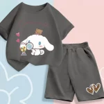 여름 아기 옷 세트 아이 소녀 만화 인쇄 짧은 소매 티셔츠 탑과 반바지 바닥 2 조각 정장 어린이 Tracksuits - 이미지 5