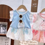 Sanrio Kuromi 어린이 야외 사진 정장 카와이 티셔츠 + 반바지 운동복 여름 소녀 잠옷 어린이 날 선물 - 이미지 3