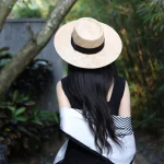 새로운 봄 여름 플랫 탑 큰 처마 보물 잔디 패션 태양 모자 야외 여행 선 스크린 비치 플랫 탑 잔디 모자 도매 - 이미지 2