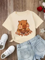 재미 있은 90s Capybara Tshirt 어린이 어린이 티셔츠 capibara 만화 옷 아이 소녀 소년 Capybaras T 셔츠 아기 캐주얼 탑 의류 - 이미지 4