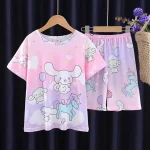 Anime Sanrio Cinnamoroll Kuromi 헬로 키티 여름 어린이 의류 세트 어린이 만화 캐주얼 Homewear 느슨한 편안한 의류 - 이미지 3