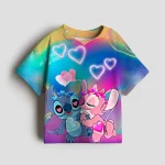 2025 디즈니 스티치 3-14세 여아용 면 티셔츠 여름 귀여운 만화 반팔 아동 캐주얼 의류 티셔츠 키즈 상의 - 이미지 4