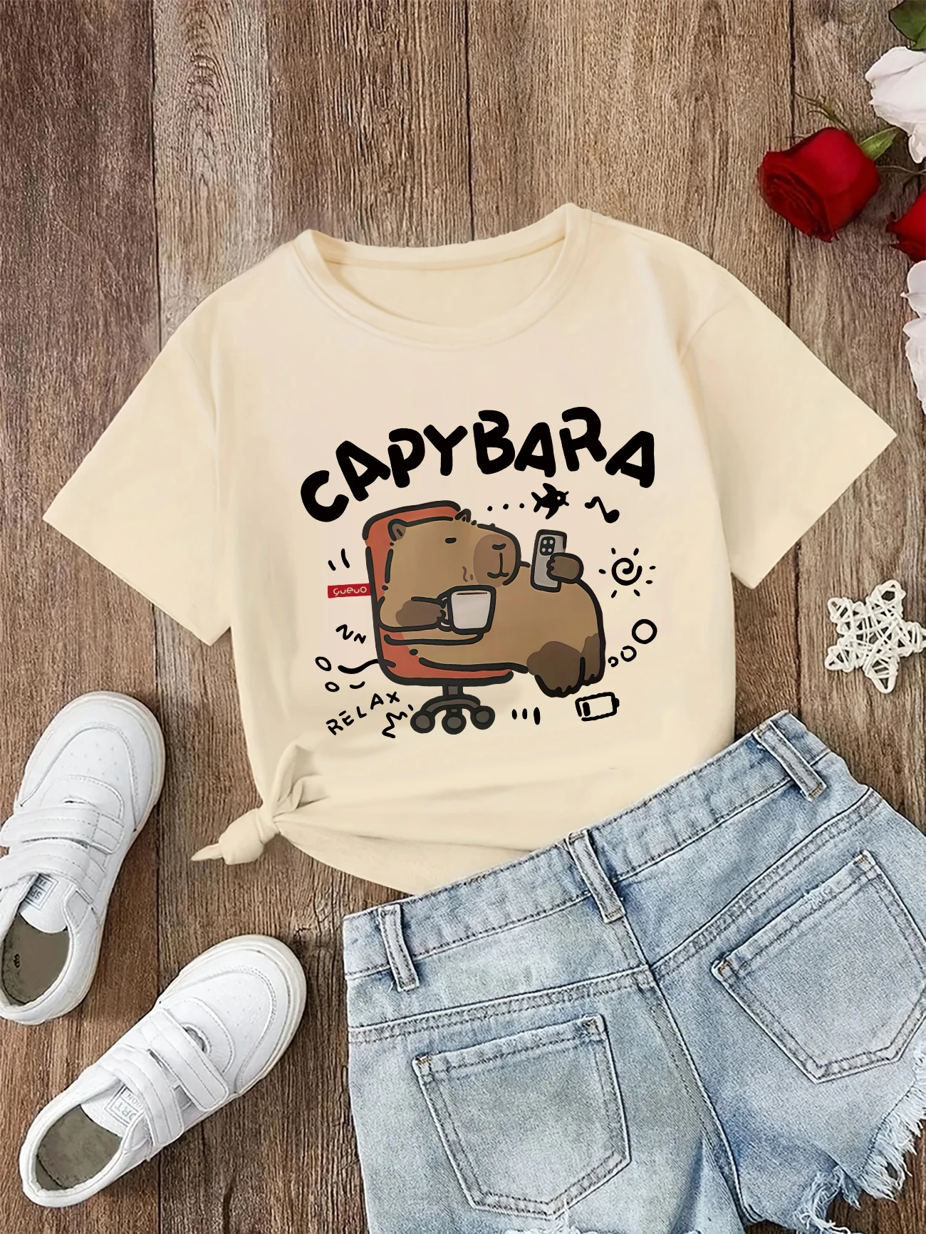 kf-S8f4b5ca870f749c983cfc972b11cc101w 재미 있은 90s Capybara Tshirt 어린이 어린이 티셔츠 capibara 만화 옷 아이 소녀 소년 Capybaras T 셔츠 아기 캐주얼 탑 의류 - 이미지 1