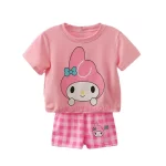 잠옷 세트 Cinnamoroll 헬로 키티 Kuromi Kawaii Baby Girls 격자 무늬 잠옷 선물 어린이를위한 부드럽고 편안한 잠옷 - 이미지 6