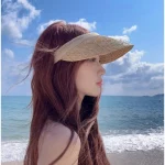 Helen Knski 여성 여름 태양 보호 모자 대형 브림 빈 탑 라피아 밀짚 모자 자외선 차단 봄 시즌 액세서리 - 이미지 5