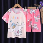 Anime Sanrio Cinnamoroll Kuromi 헬로 키티 여름 어린이 의류 세트 어린이 만화 캐주얼 Homewear 느슨한 편안한 의류 - 이미지 2