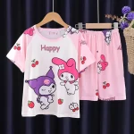 Anime Sanrio Cinnamoroll Kuromi 헬로 키티 여름 어린이 의류 세트 어린이 만화 캐주얼 Homewear 느슨한 편안한 의류 - 이미지 4