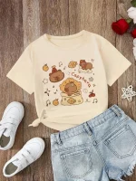 재미 있은 90s Capybara Tshirt 어린이 어린이 티셔츠 capibara 만화 옷 아이 소녀 소년 Capybaras T 셔츠 아기 캐주얼 탑 의류 - 이미지 2