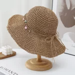 여성 여름 나들이를 위한 접이식 크로셰 라피트 밀짚모자, 자외선 차단 기능이 있는 태양 모자, 태양 모자, 태양 모자 - 이미지 3