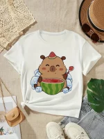 2025 카피바라 티셔츠 키즈 어린이 티셔츠 카피바라 만화 의류 키즈 소녀 소년 카피바라 티셔츠 베이비 캐주얼 탑 의류