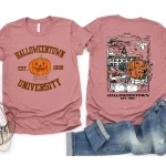 2025 할로윈타운 1998 티셔츠 2면 프린트 할로윈타운 대학교 셔츠 호박 가을 티셔츠 레트로 할로윈 파티 티셔츠