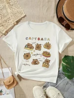 2025 카피바라 티셔츠 키즈 어린이 티셔츠 카피바라 만화 의류 키즈 소녀 소년 카피바라 티셔츠 베이비 캐주얼 탑 의류 - 이미지 4