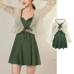 여성 프릴 원피스 수영복 Monokini 수영복 세트 휴일을위한 프릴 트림 Monokini 세트 세련된 여성용 비치 수영복 - 이미지 2