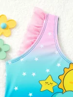 2025 소녀 프린트 프릴 수영복 원피스 키즈 비치 드레스 Strappy 수영복 어린이 수영 수영복 수영복 Beachwear - 이미지 2