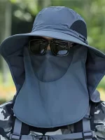 야외 어부 모자 목 커버가있는 와이드 브림 버킷 모자 남자 여름 통기성 메쉬 태양 보호 바이저 안티 UV 모자 남여