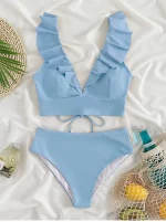 여성용 투피스 비키니 세트, 섹시한 수영복, 탱키니 패션, 프릴 비키니, 수영 세트, 여름 비치웨어 의류 - 이미지 2