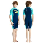 2025 New Kid 수영복 소년 소녀 Onesie Sunmmer 반팔 태양 보호 빠른 건조 원피스 수영복 (무료 수영 모자) - 이미지 4