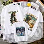 재미 있은 이탈리아 Brainrot 동물 어린이 티셔츠 Tralalero Tralala 재미 있은 상어 반팔 탑 어린이 Meme 귀여운 티 여름 의류