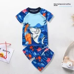 공장 직접 소년 수영복 여름 짧은 소매 만화 2024 소년 어린이 투피스 양복 수영 모자 수영 팬티