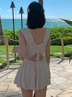 여성을위한 보수적 인 원피스 수영복 섹시 슬리밍 배꼽 커버 Ins Fairy Hot Spring 수영복 캐주얼 민소매 수영복