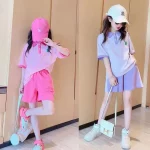 십대 스포츠 세트, 여름 캐주얼 의상, 어린이 패션 티셔츠 및 반바지, 어린이 반팔 패치워크 의류