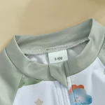 유아 소년 래쉬가드 수영복, 어린이 운동복 저녁 식사 및 게 프린트, 긴 소매 지퍼 목욕 세트, 수영 모자 포함 - 이미지 5