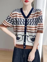 25 뉴 여름 짧은 소매 Lyocell 가짜 카디건 v 넥 쿨 티셔츠 여성 고급 티셔츠 패션 편안한 레저 티셔츠 - 이미지 3