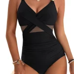 2025 여성을위한 새로운 메쉬 크로스 원피스 수영복 크로스 푸시 업 수영복 여성 바디 슈트 Monokini 수영복 여름 Beachwear