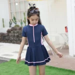 수영복 소녀 지퍼 수영복 소녀 키즈 원피스 수영복 꽃 패치 워크 소녀를위한 수영복 - 이미지 2