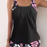 2025 섹시한 꽃무늬 탱키니 수영복, 프린트 수영복, 여성 패딩 목욕 세트, 수영 비치웨어, 여름