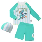 3 Pcs 새 소년 수영복 태양 보호 UPF 50 + 긴 소매 수영 Sunsuit 모자 분할 어린이 형광 수영복 - 이미지 3