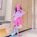 십대 스포츠 세트, 여름 캐주얼 의상, 어린이 패션 티셔츠 및 반바지, 어린이 반팔 패치워크 의류 - 이미지 4