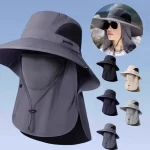 여름 태양 모자 자외선 차단 야외 사냥 낚시 모자 남성 여성 하이킹 캠핑 바이저 버킷 모자 목 플랩 어부 모자 - 이미지 6