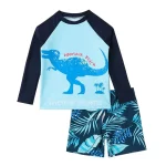 키즈 소년 두 조각 Beachwear 긴 소매 탑 반바지 세트 어린이 여름 수영복 빠른 건조 풀 UV 보호 수영복 - 이미지 2