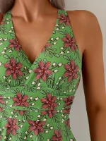 여성용 꽃 프린트 원피스 수영복 크리스크로스 스트랩 드레스 스타일 스커트 Boyshort Backless Tie-Up Bowknot Beach 수영복 - 이미지 5