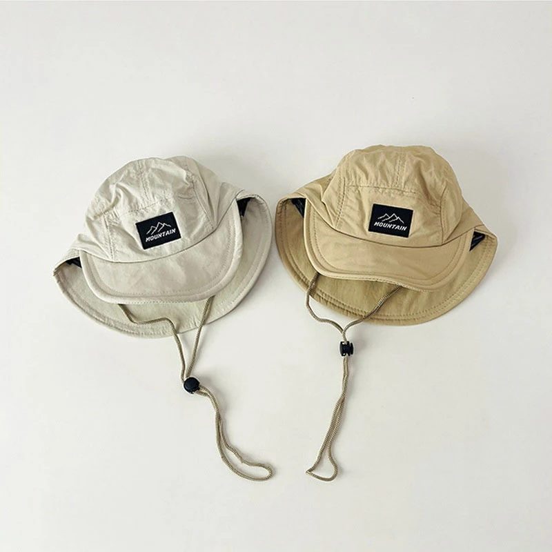 kf-S9c61993af98b4ba296ec501efcbdb3825 이중 챙이 있는 소년용 여름 모자, 아기 속건성 오리 부리 모자, 넥 스트랩 조절기가 있는 경량 태양 버킷 모자 - 이미지 1