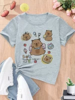 Capybara Tshirt 어린이 어린이 티셔츠 Capibara 만화 의류 아이 소녀 소년 Capybaras T 셔츠 아기 캐주얼 탑 의류 - 이미지 6