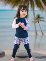 여자 투피스 수영복 긴 소매 다이빙 슈트 학생을위한 빠른 건조 UV 보호 바지 어린이 폴리 에스터 직물 수영복