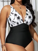 비고자니 2025 여성 패치워크 플러스 사이즈 수영복 스트랩 푸쉬업 큰 사이즈 원피스 수영복 브라질리언 비치 통통한 여성 수영복