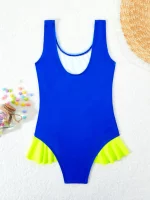 2025 프린트 프릴 소녀 수영복 원피스 어린이 수영복 어린이 수영 수영복 수영복 비치웨어 - 이미지 2