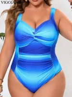 VigoJany 2025 블루 그라디언트 플러스 사이즈 수영복 여성 스트랩 업 대형 원피스 수영복 여름 해변 통통한 수영복 - 이미지 2