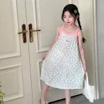 여아 여름 민소매 핑크 레드 캐미솔 유아 여아 잠옷 나이트가운 2~3 4 5 6 7 8 9 10 11 12 13 14세 - 이미지 5