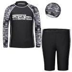 소년을위한 3 피스 스플릿 수영복 십대 수영복 어린이 수영 트렁크 및 모자 긴 소매 태양 보호 어린이 수영복 - 이미지 4