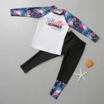 어린이 열 보호 서핑 수영복 긴 소매 긴 바지 소년과 소녀를위한 두 조각 다이빙 서핑 수영복