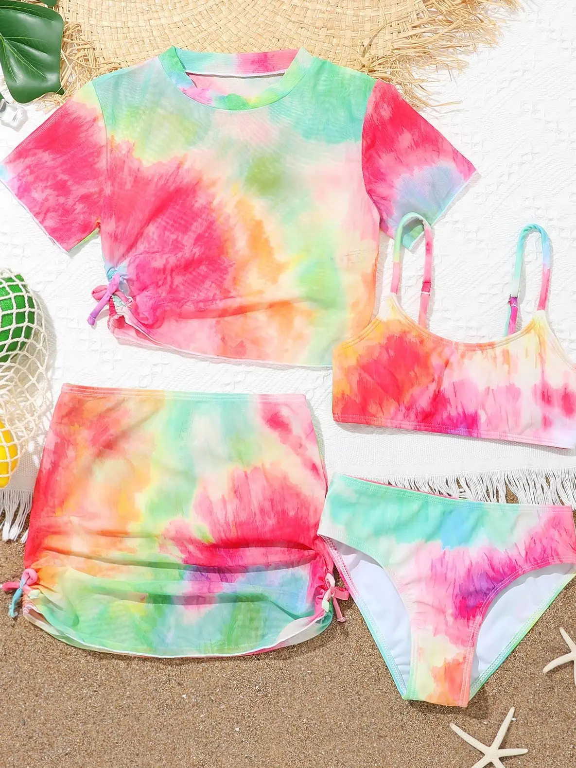 kf-Sc68ff8d7f4824b93ba1dac255d76383fu 4 조각 비키니 세트 탑 & 스커트 2025 소녀 수영복 어린이 수영복 여성 어린이 Bathers 수영복 수영 수영복 Beachwear - 이미지 1